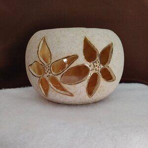 Ivory and Gold Floral Ceramic Vase
